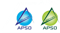 Logos du Groupe APSO : Solutions Isolation et Services Logos du Groupe APSO : APSO Isolation bleu et APSO Services vert avec éléments graphiques triangulaires.